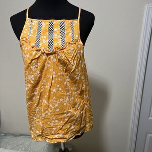 Anthropologie Maeve Floral Mesh Tank Top Orange White S